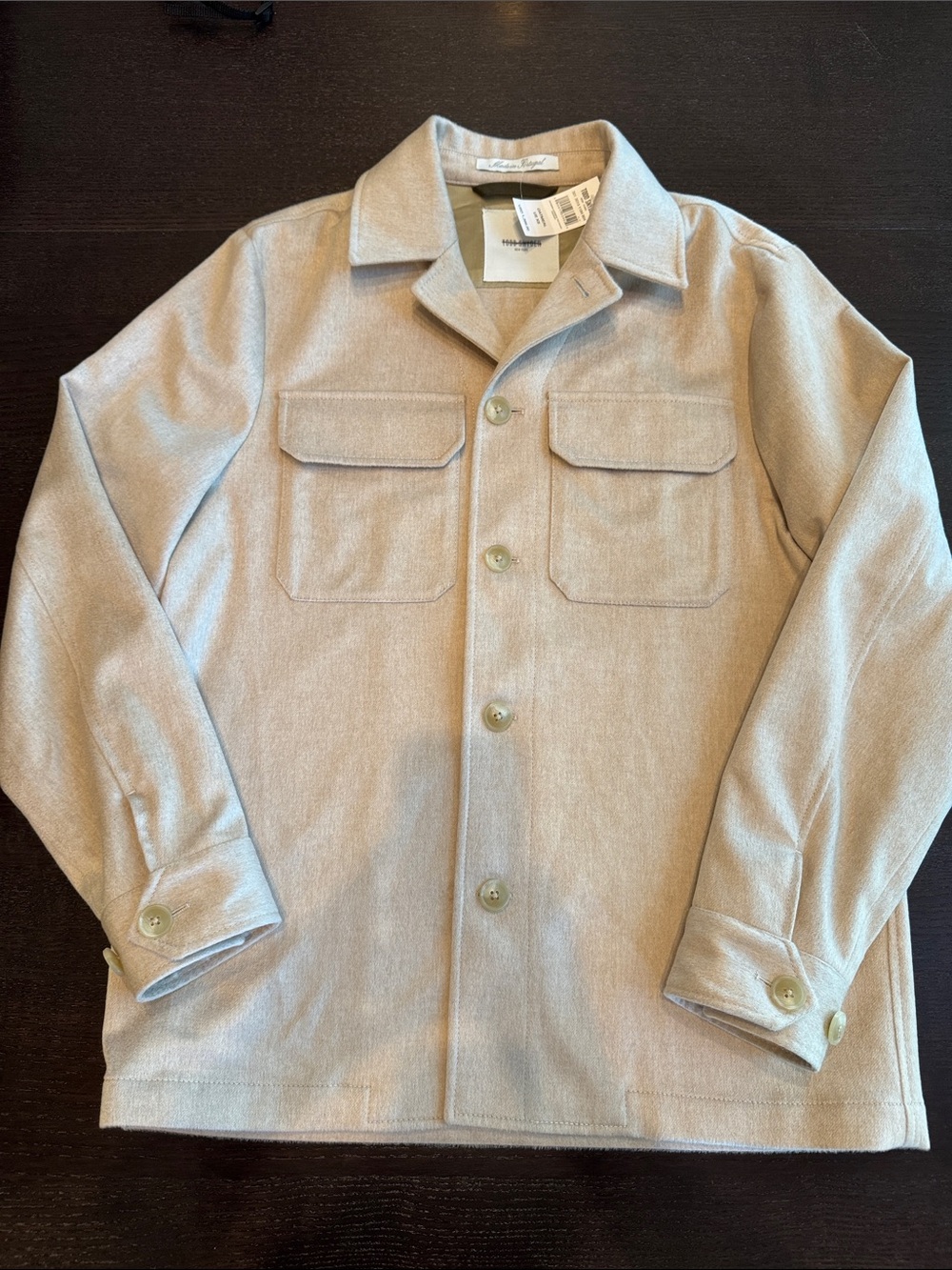 Todd Snyder Light Beige 100% Cashmere Shirt Jacket with Patch Pockets